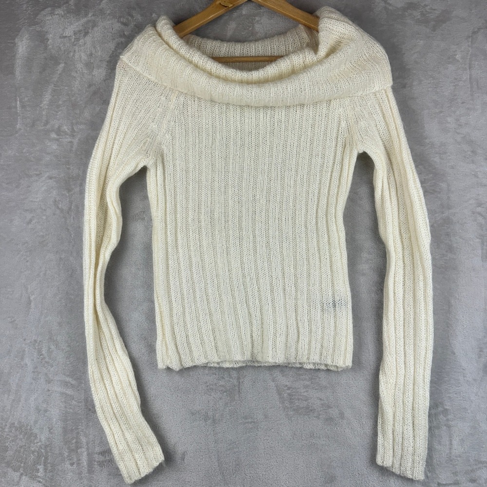 The Limited Vintage Mohair Blend Cowl Neck Sweater Ivory Off Shoulder Y2K Small
